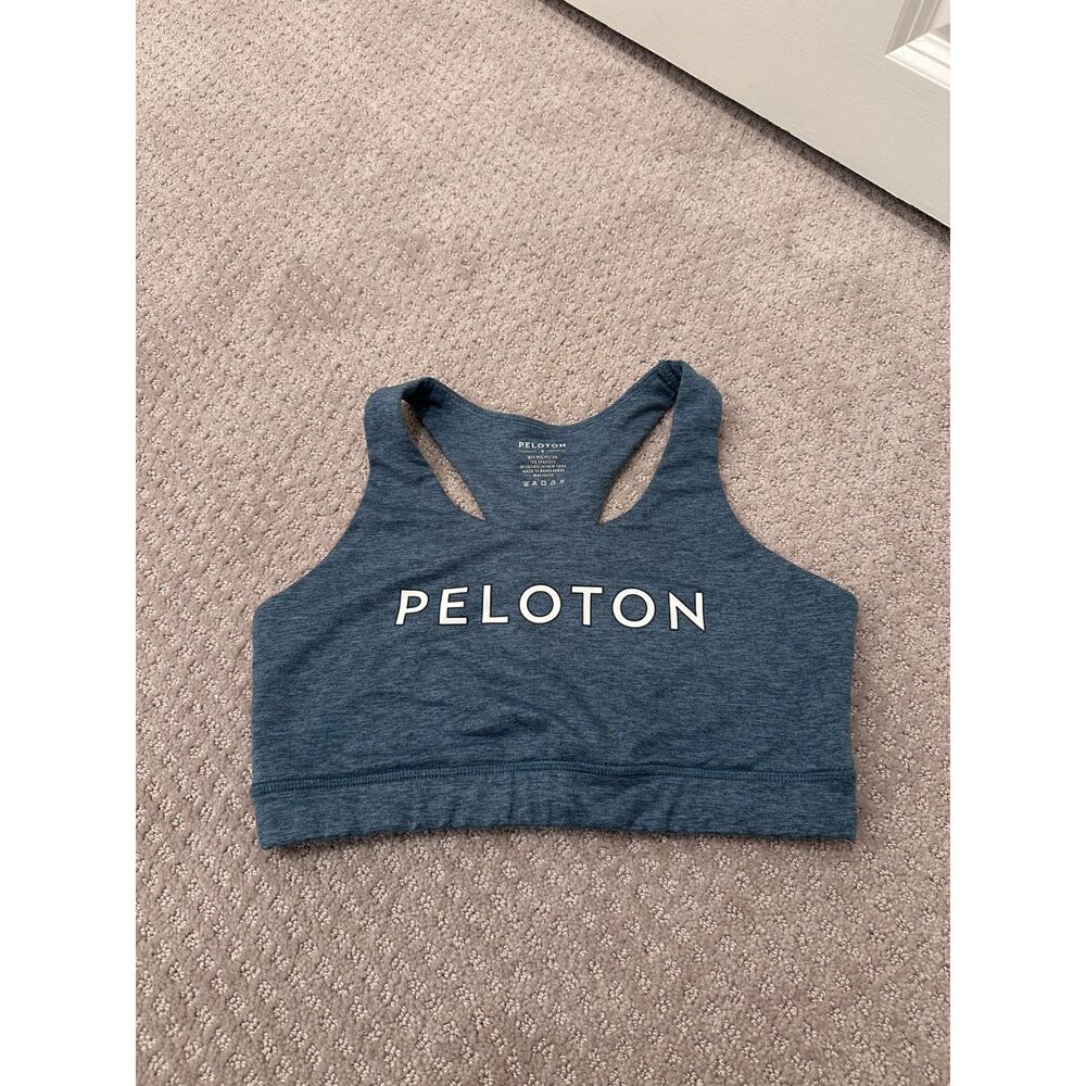 Peloton Heather Teal Blue Logo Racerback Sports Bra Size S